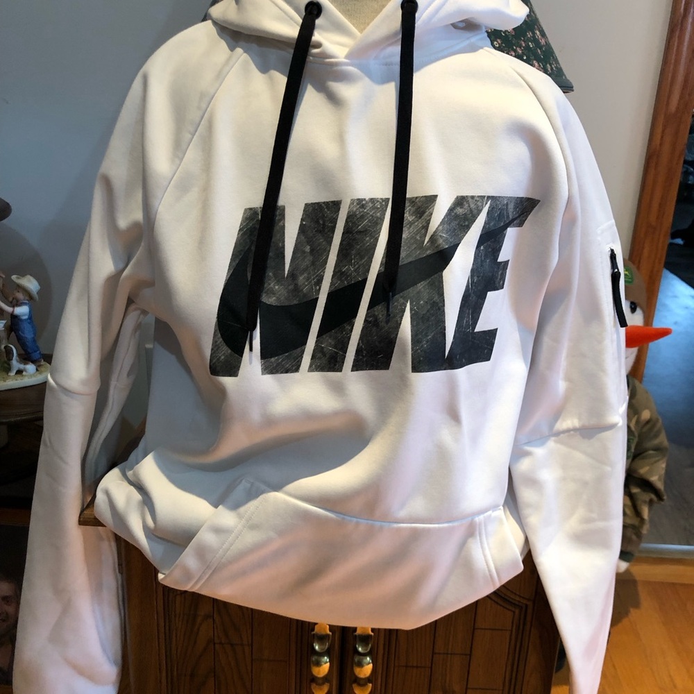 Nike White Crewneck Sweatshirt with Black Logo size small  tall